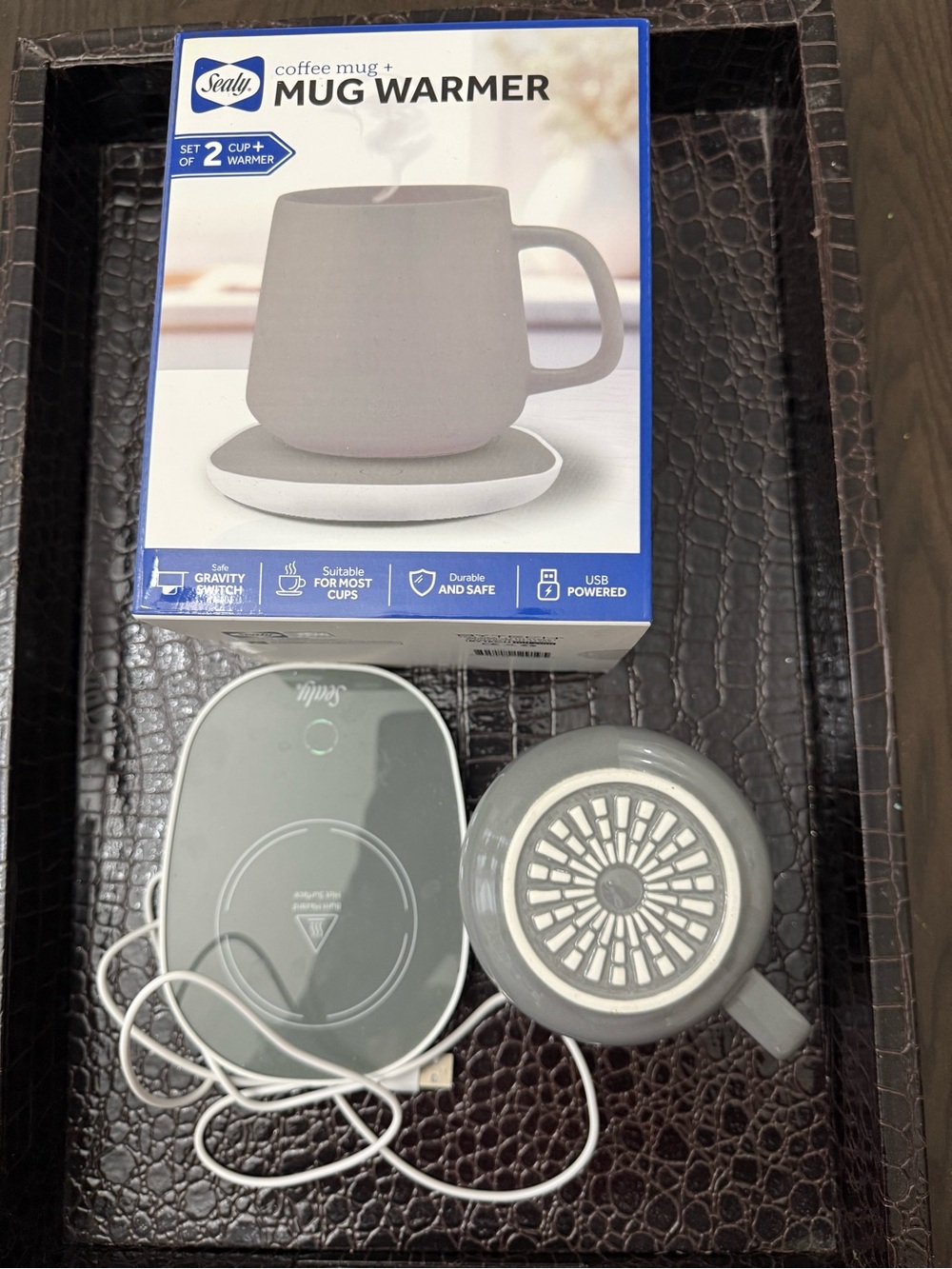 Sealy Gray Ceramic Mug with Gray Mug Warmer